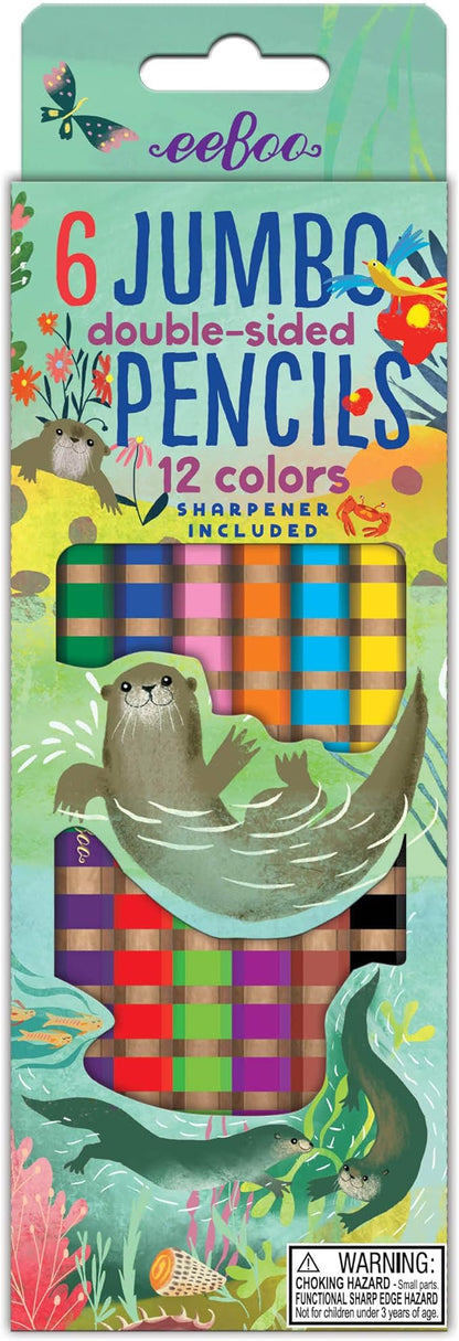 eeBoo: Otters at Play Jumbo Double-Sided Color Pencils/Set of 6, Colors That are Perfect for Doodling, Coloring, Sketching or Creating Artwork, for Kids or Adults