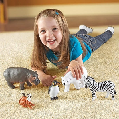 Learning Resources Jumbo Zoo Animals I Monkey, Penguin, Zebra, Polar Bear, and Hippo, 5 Animals, Ages 2+