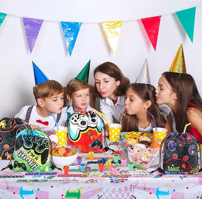 98 Pcs Video Game Party Favors Gifts Set Include Gamer Party Favor Stickers Stamps Keychains Slap Bracelets and Drawstring Bags Party Decorations for Kids Video Game Birthday Party Favors Supplies