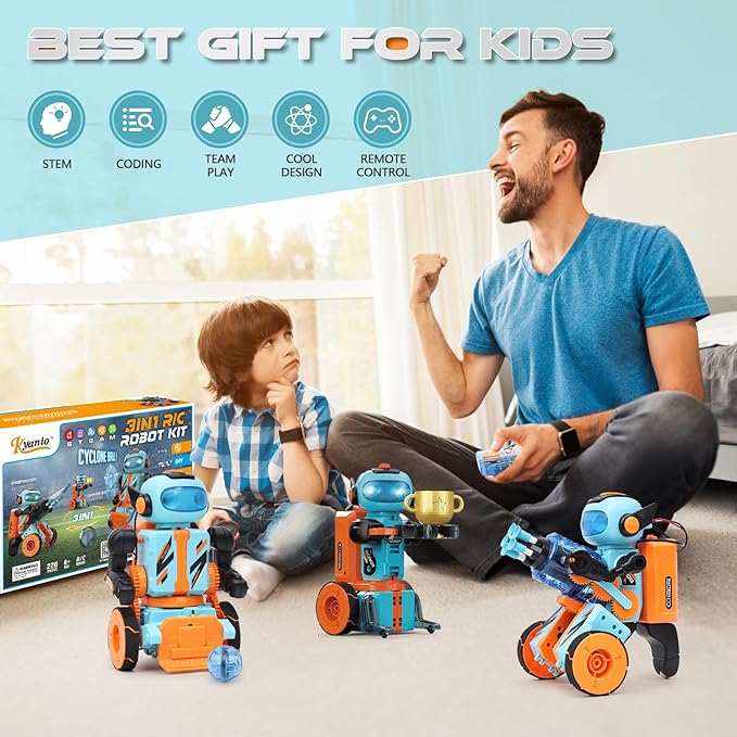 STEM Circuits Robot Building Toys for Kids Ages 8-12+ Year Old, 3 in 1 Remote Control & Programming Robotics Kit, Electric Science Projects Set, Ideal Gift for Boys Ages 12-16