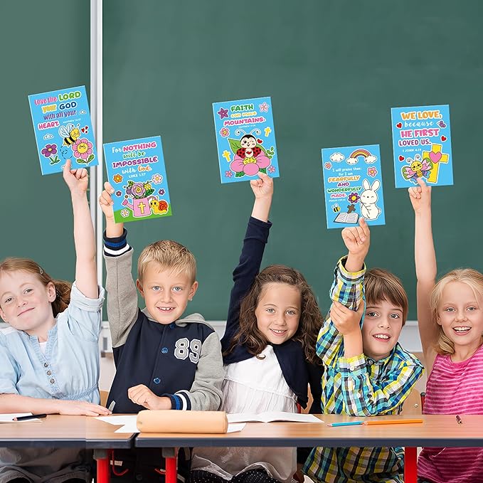 Dvbonike 24Pcs Spring Bible Coloring Books - Religious DIY Color-in Pages Booklet Bulk Drawing Holiday Christian Theme Activity Supplies for Sunday School Classroom Reward Artwork Gift