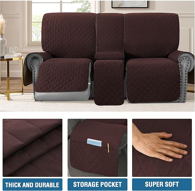 H.VERSAILTEX 100% Waterproof Loveseat Recliner Couch Cover with Console Thick Soft Loveseat Reclining Sofa Covers Washable for Kids, Dogs, Pets(Recliner Loveseat with Console, Chocolate)