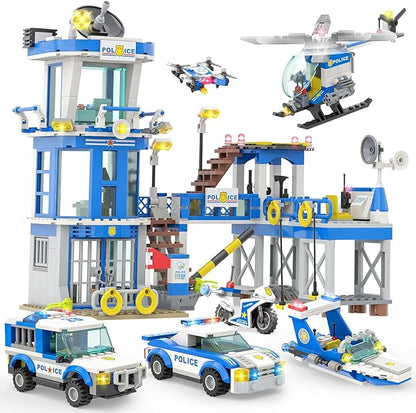 City Police Station Toy Building Set - 890 Pieces Helicopter, Police Car and Truck, Patrol Boat, Coast Guard Headquarter Toy - Ideal Creative Roleplay Gift for Kids, Boys, and Girls Ages 6-14
