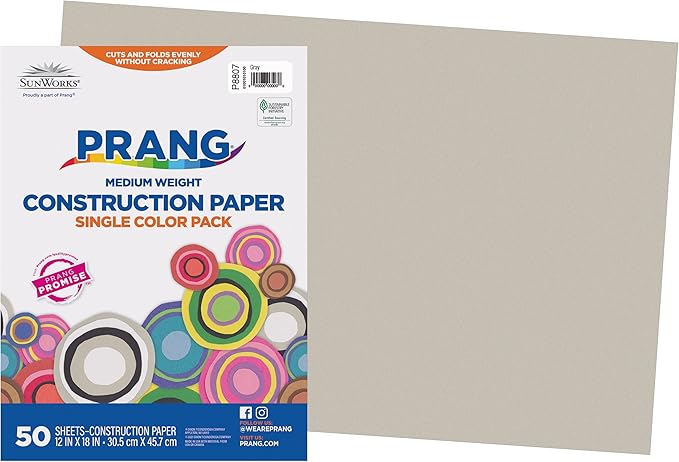 Prang (Formerly SunWorks) Construction Paper, Gray, 12" x 18", 50 Sheets