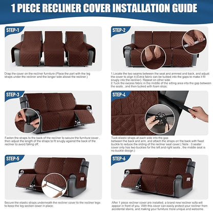 TAOCOCO 100% Waterproof Recliner Covers, Recliner Sofa Covers with Leg Straps, Reversible Recliner Couch Cover for Reclining Chair, Washable Couch Protector for Pets Kids(3 Seater, Coffee)
