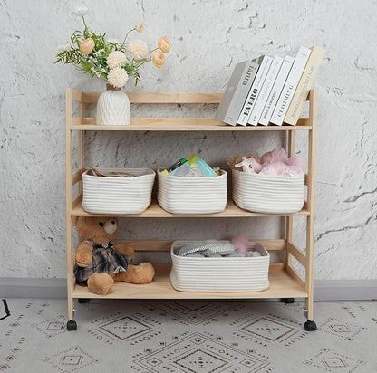 XUANGUO Small Woven Storage Baskets 12“X8”X5“ Decorative Rope Bins for Organizing Shelves, Closets, and Toys, Empty Gift Baskets, Cute Organizer Basket for Home and Office (white, regular)