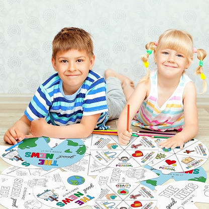 COcnny Religious Christian Craft Activities - 24 Sets John 3:16 Coloring Crafts for Kids, Color Your Own Bible Wheel Cards, DIY Jesus Biblical The Good News Art Paper Game for Sunday School Class Home