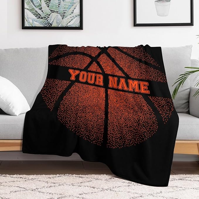 Custom Basketball Blanket - Soft Flannel Sports Basketball Blankets for Teens Adults Women Men Basketball Lovers - Warm Basketball Throw Blankets for All Season Lap, Chair, Sofa, Couch, Bed - 80"x60"