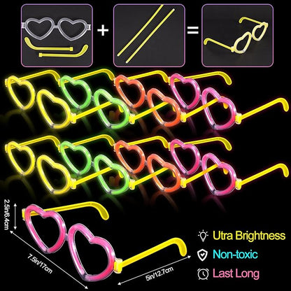 120Pack Glow in the Dark Party Favor,Glow Glasses with 100 8" Glow Sticks Bulk & Connectors,20 Glasses Mode for 20 Glow Heart Glasses 60 Glow Bracelet,8" Glowstick Neon Glow Toys for Kids & Adults
