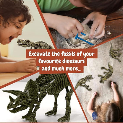 Science4you Dinosaur Fossil Excavation 3 in 1 - Fossil Digging Kit for Kids: T-Rex & Triceratops & Stegosaurus, 3 Dinosaurs Toys for Kids, 37 Pieces, Toys, Games, Gifts for 6+ Year Old Boys and Girls