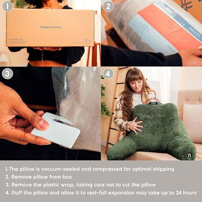 Nestl Fur Reading Pillow, Stylish Back Pillow for Bed Sitting Up, Faux Fur Bed Chair Pillow with Arms, Reading Pillows for Sitting in Bed Adult & Kids, Back Support Pillow for Bed Rest - Olive Green