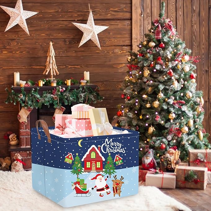 Rectangular Christmas tree Basket,Nursery Hamper,Waterproof and foldable Tree Basket Baby Storage Bin,Toy Organizer,Boy and Girls Christmases Room Decor(Christmas)