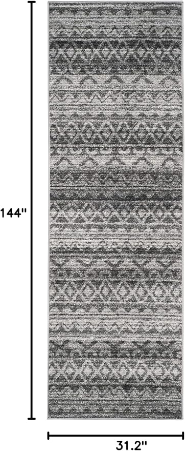 SAFAVIEH Adirondack Collection Runner Rug - 2'6" x 12', Ivory & Charcoal, Moroccan Boho Distressed Design, Non-Shedding & Easy Care, Ideal for High Traffic Areas in Living Room, Bedroom (ADR119N)