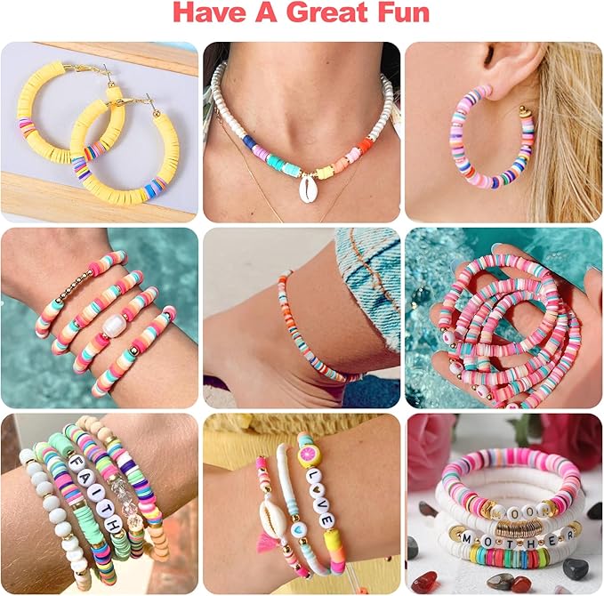 Redtwo 23000 Pcs Clay Beads Bracelet Making Kit 144 Colors 7 Boxes Flat Polymer Heishi Beads Set for Friendship Jewelry Making with Pendant Charms Crafts Gifts for Girls Ages 6-12 Kids Adults
