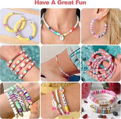 Redtwo 23000 Pcs Clay Beads Bracelet Making Kit 144 Colors 7 Boxes Flat Polymer Heishi Beads Set for Friendship Jewelry Making with Pendant Charms Crafts Gifts for Girls Ages 6-12 Kids Adults