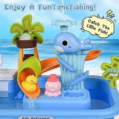 Upgraded Toddler Sand Water Table Toy with Electric Water Pump, Kids Sand Water with Faucet/Play Food Accessories/Fishing Toy, Kitchen Play Sink Toys for Girl Boy Age 3+ (Blue)