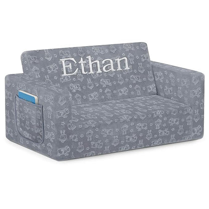 Serta Perfect Sleeper Personalized Extra Wide Convertible Sofa to Lounger, Comfy 2-in-1 Flip Open Couch/Sleeper for Kids, Grey