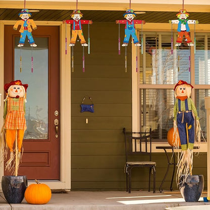 Fennoral 12 Pack Scarecrow Wind Chime Kit for Kids Make You Own Scarecrow Craft Kit DIY Arts and Crafts for Boys Girls Fall Art Activities Halloween Autumn Harvest Thanksgiving Decoration