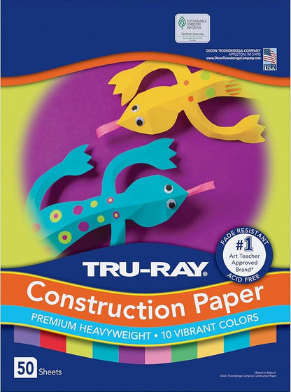 Tru-Ray® Construction Paper, 50% Recycled, Assorted Colors, 12" x 18", Pack of 50 Sheets