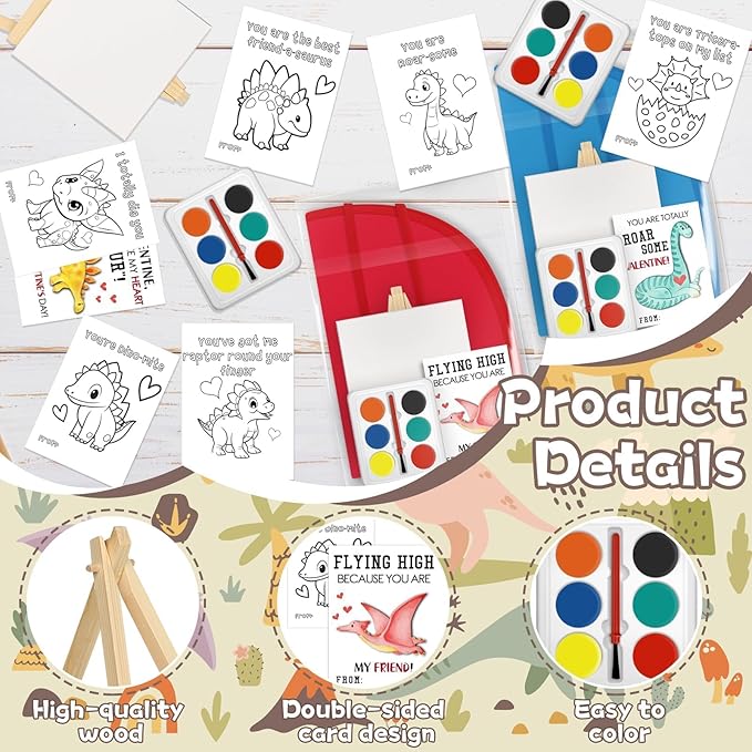 Gosodeny 24 Sets Valentines Watercolor Paint Set Painting Cards Painting Canvas Panel with Wooden Easel Watercolor Paint Painting Brush Kit Valentines Day Cards Packaging Bag Set Gifts