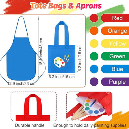 Aodaer 96 Pieces Valentine's Day Gift Mini Watercolor Paint Set Include 24 Set Colors Watercolor Paints Strip Palette Wooden Canvas Easels Canvas Tote Bags Aprons for Art Beginner Painting Supplies