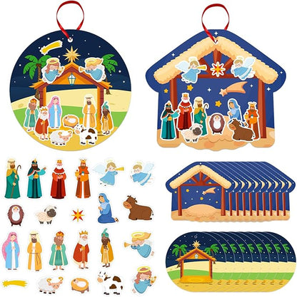 FaCraft Religious Craft Sticker for Kids - 24pcs Make a Nativity Scene Stickers Christmas Crafts Kits DIY Nativity Set for Sunday School Classroom Nativity Christian Xmas Party Game Favor Gifts
