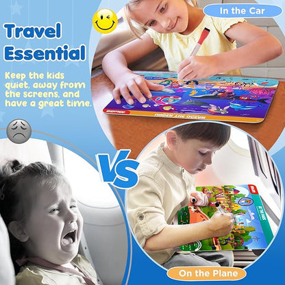 Preschool Learning Activities Search and Find Books, Travel Game for Road Trip Car Airplane, Busy Book Activity Books Birthday Gifts for Kids Ages 3-8