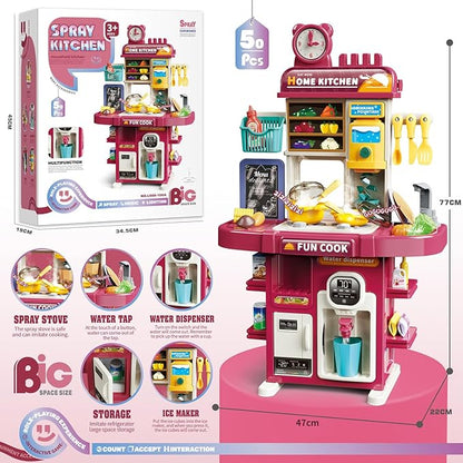 Toy Kitchen Sets for Toddlers 3-8 Kids Playset with Pretend Play Accessories Children's Kitchen Set for Boys and Girls Toddler Kitchen Toy Set for Imaginative Cooking Fun (Kitchen Pink)