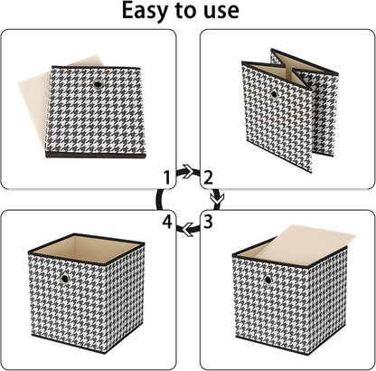 Foldable Storage Cubes Bins ,11 Inch Cloth Storage Cube Fabric Storage Box Cubes Organizer Baskets with Dual Handles for Home Organizer Set of 6 (Houndstooth)