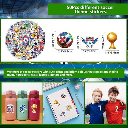 130PCS Soccer Party Favors - Incliding Soccer Keychains, Soccer Gift Bags, Slap Bracelets, Soccer Stickers, Sports Mini Foam Fingers for Boys Fans Sports Soccer Birthday Party Supplies