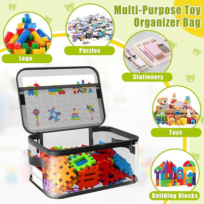 8 Packs Large Toy Storage Bags with Labels, Reusable Clear PVC Board Game Storage, Travel Waterproof Toy Organizer Bags with Name Tag and Manual Pocket for Building Blocks, Puzzle, Kids Books(L, XL)