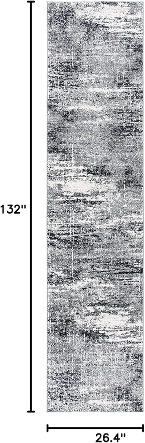 SAFAVIEH Evoke Collection 2'2" x 11' Ivory/Dark Grey EVK272G Modern Abstract Non-Shedding Entryway Foyer Living Room Kitchen Runner Rug