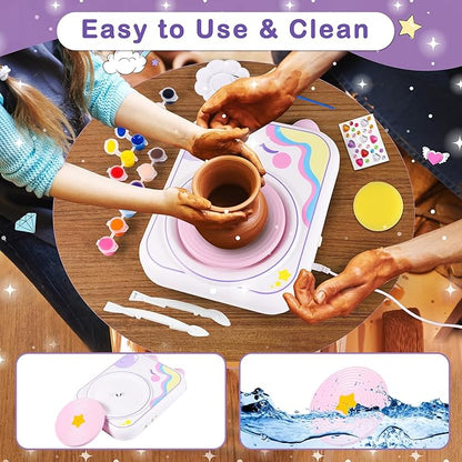 weirtoya Pottery Wheel for Kids, Girls Arts and Crafts Toys for Kids Ages 8-12,Pottery Craft Kit with 3 Pack Air-Dry Clay, Art Supplies for Kids Toys Girls Birthday Gift for 6 7 8 9 10 11 12+