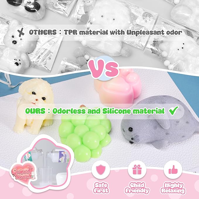 taba Silicone Squishy Animal,Handmade taba Cute Squishy-Puppy, Seal, Cat Paw & Grape（4pcs）