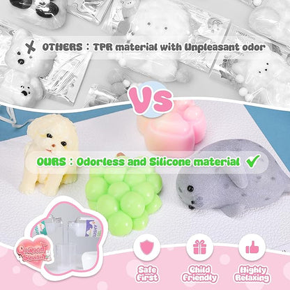 taba Silicone Squishy Animal,Handmade taba Cute Squishy-Puppy, Seal, Cat Paw & Grape（4pcs）