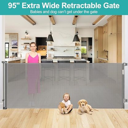 42" Tall X 95" Wide Extra Tall and Wide Baby Gate Extra Wide Baby Gate Extra Tall Retractable Dog Gate for The House Extra Wide Pet Gate Extra Tall Dog Gate Extra Large Baby Gate Outdoor Gate for Deck