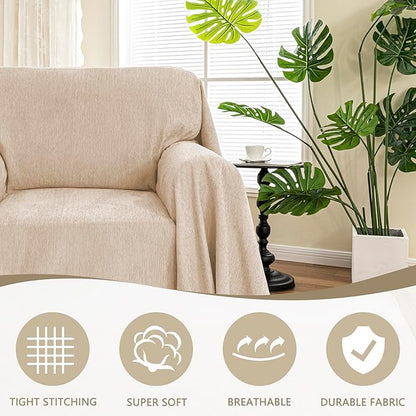 MYSKY HOME Oversized Armchair Couch Cover for 1 Cushion Couch, Washable Sofa Protector, Chair Couch Covers with Tassel Sofa Covers Sofa Throws Sofa Slipcovers Futon Cover for Pet, Kid, 71"X91", Khaki