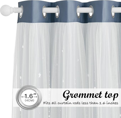 NICETOWN Nursery Curtains for Girls Bedroom Hollow-Out Star Window Curtain 84 inches Length Room Darkening Grommet 2 Layers for Nursery, (Stone Blue, W52 X L63, 2 Panels)