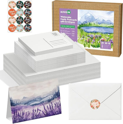 30 Pack Blank Foldable Watercolor Cards with Envelopes 5"x7", 10 Sheets Watercolor Postcards, 140lb/300gsm Heavyweight 100% Cotton Cards for Painting, Greeting, Birthday Valentine