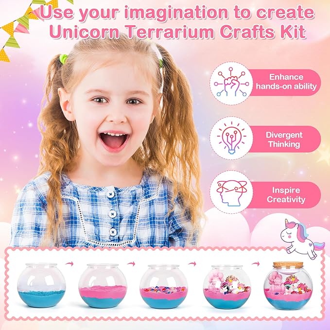 CINDYNAL Light-Up Unicorn Toys for Girls, Unicorn Terrarium Kit for Kids, Arts and Crafts Kit for Kids, Unicorn Toys for Girls Age 4-6 7 8 9-10 Year Old Girl Birthday Gifts