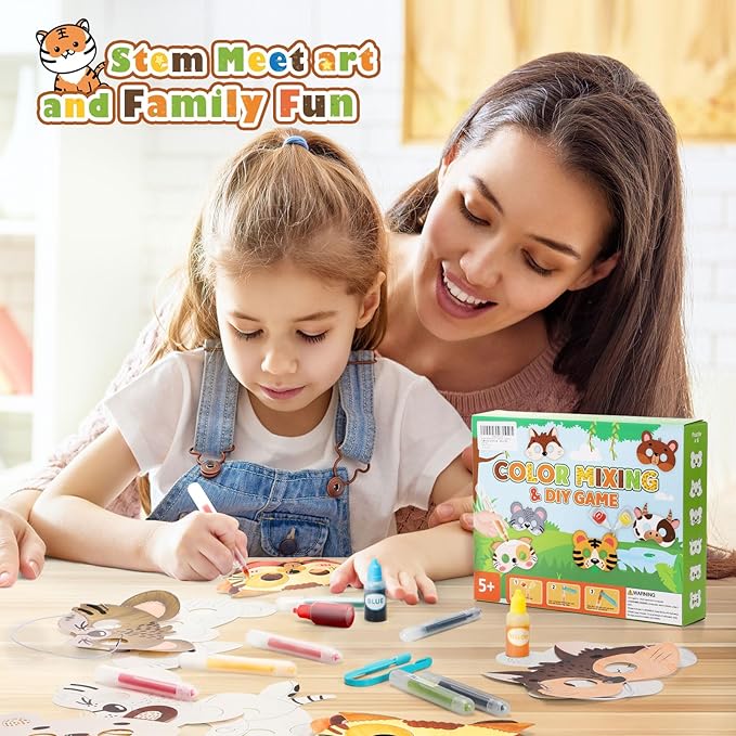 Educational Science Kits STEM Toys for Kids Age 7-12 Color Science Activity DIY Craft for Kids Boys Girls Ages 5,6,7,8,9,10 Years Animal Mask Painting Kit Color Mixing Gift for Christmas (Green)
