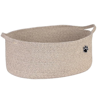 Optish Dog Toy Basket, Toy Box and Bin for Dog Cat Storage, 19.7" X 11" X 7.9" (30L) Large Woven Rope Basket for Blanket Storage, Living Room, Bedroom, Brown