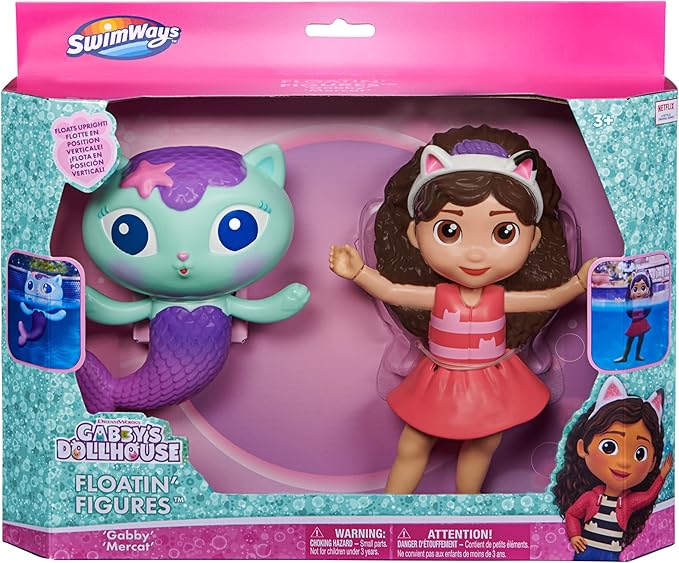 SwimWays Gabby’s Dollhouse Floatin' Figures, Swimming Pool Accessories & Kids Pool Toys, Party Supplies & Water Toys for Kids Aged 3 & Up, Gabby & Mercat 2-Pack