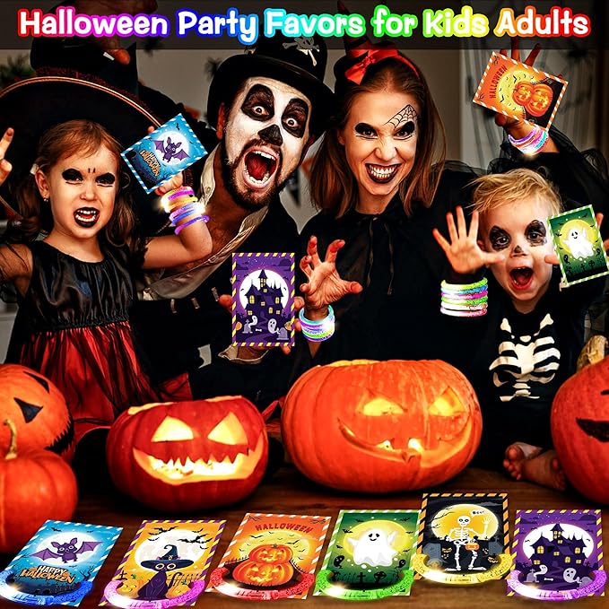 24 Pack Halloween Party Favors Bracelets Glow in the Dark Bracelets, Halloween Treats Party Favors Light Up Bracelet Halloween Glow Sticks Bracelet for Non Candy Treats Halloween Party Supplies
