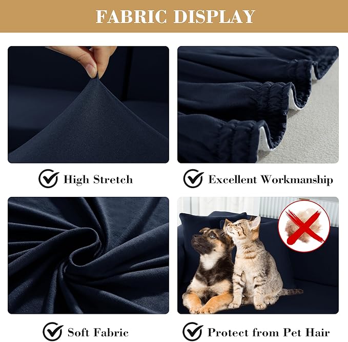 Jin Le 4 Pieces Recliner Cover Stretch Recliner Chair Cover 1 Seater Recliner Couch Covers Sofa Covers Stretch Soft Furniture Protector with Elastic Bottom and Ties for Kids Pet(Recliner, Navy)