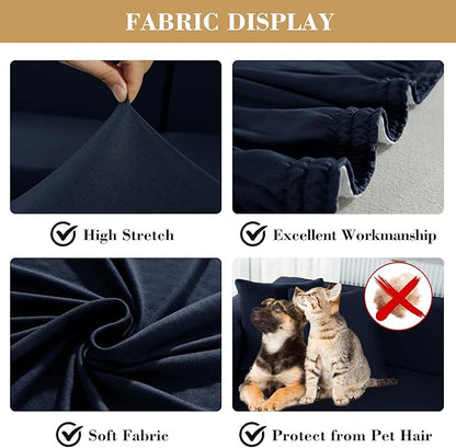 Jin Le 4 Pieces Recliner Cover Stretch Recliner Chair Cover 1 Seater Recliner Couch Covers Sofa Covers Stretch Soft Furniture Protector with Elastic Bottom and Ties for Kids Pet(Recliner, Navy)