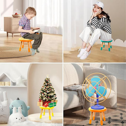 RUYU Wooden Kids Stool for Sitting, Solid Hard Wood Fruit Stool, 10 Inch Milking Stool, Vanity Stool for Kids, Bedroom, Playroom, Orange Furniture Stool for Children, Adults Boys, Girls