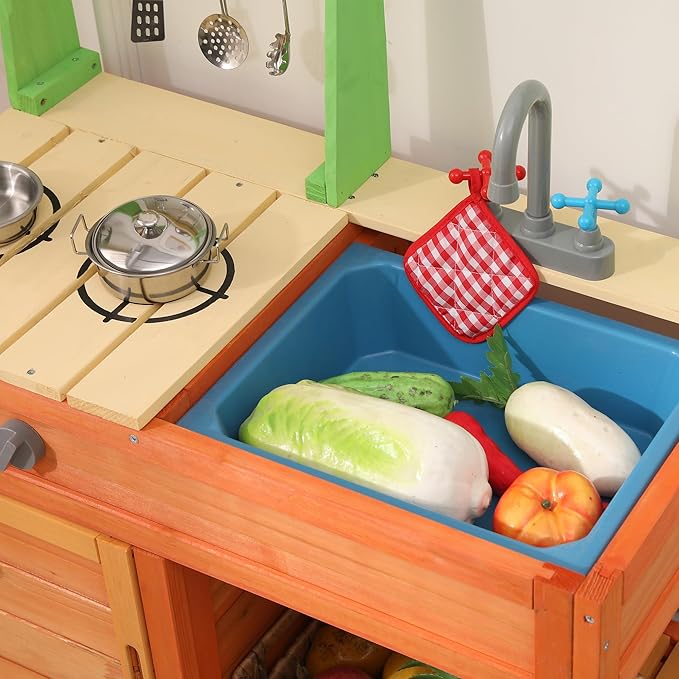 Mud Kitchen for Kids Outdoor - Kids Outdoor Play Kitchen Playset with Cookware Accessories - Perfect for Chef Pretend Play