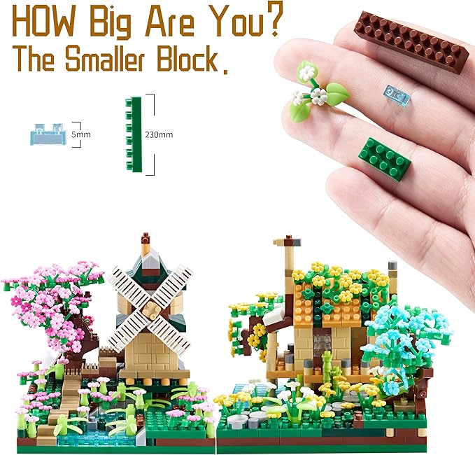 Tree House River Windmill and Port Cabin Model Assembly Blocks Creative DIY Decorative Presents for Girls Street View Children and Adults