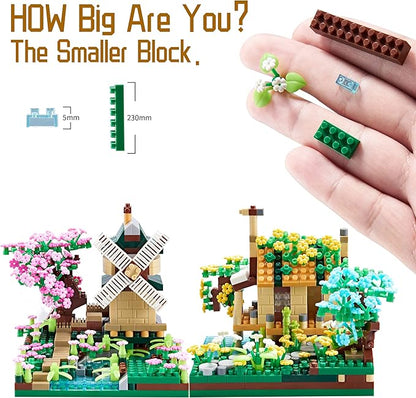Botanicle Collection Sakura Tree House Micro Blocks Building Set for Adults Toy Friendship Windmill Cherry Blossom Tree Flowers for Girls 2 Sets